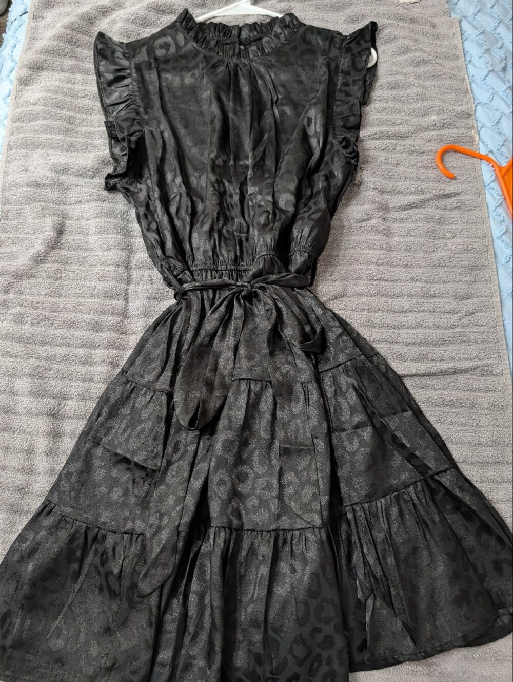 Women's Black Tiered Ruffle Dress with Tie Waist